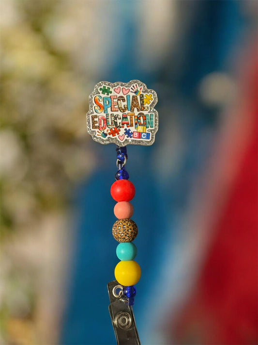 Special Education beaded badge reel